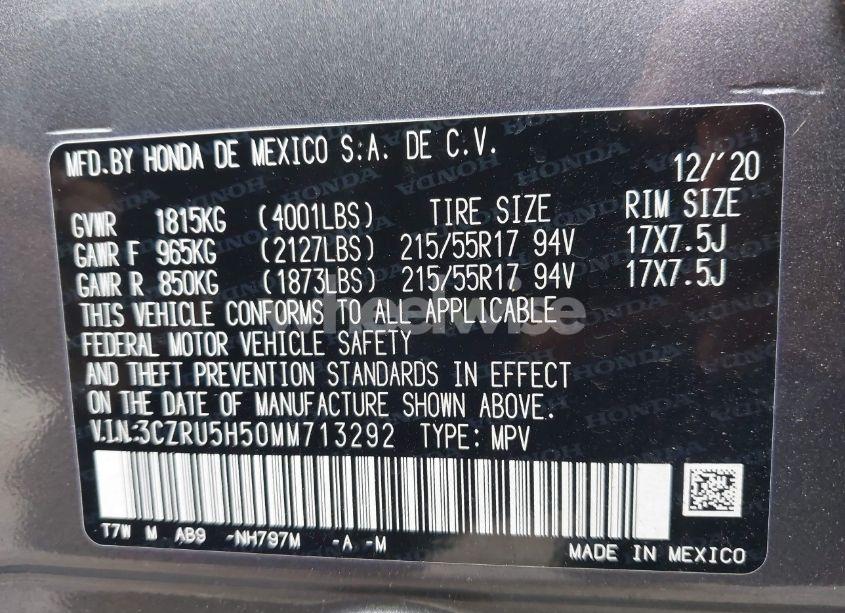 Photo 9 of 2021 Honda Hr-v 2WD EX (VIN 3CZRU5H50MM713292)