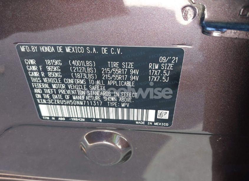 Photo 9 of 2022 Honda Hr-v 2WD EX (VIN 3CZRU5H50NM711317)