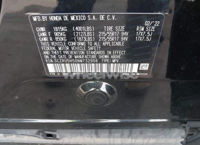 Photo 9 of 2022 Honda Hr-v 2WD EX (VIN 3CZRU5H50NM732958)