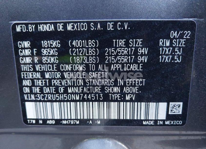 Photo 9 of 2022 Honda Hr-v 2WD EX (VIN 3CZRU5H50NM744513)