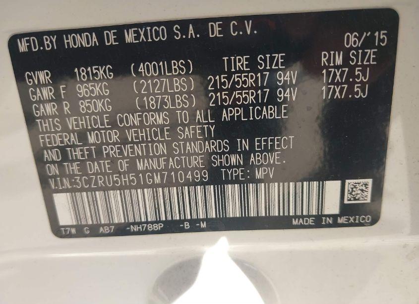 Photo 9 of 2016 Honda Hr-v EX (VIN 3CZRU5H51GM710499)