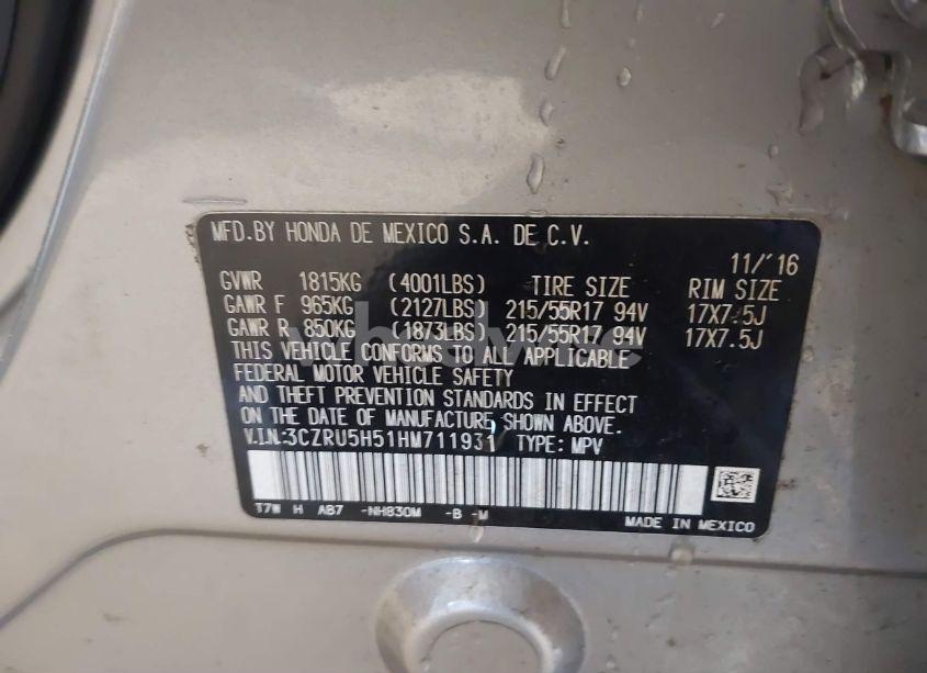 Photo 9 of 2017 Honda Hr-v EX (VIN 3CZRU5H51HM711931)