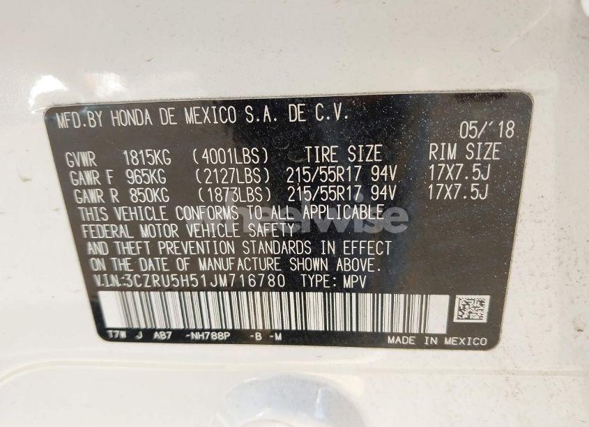 Photo 9 of 2018 Honda Hr-v EX (VIN 3CZRU5H51JM716780)