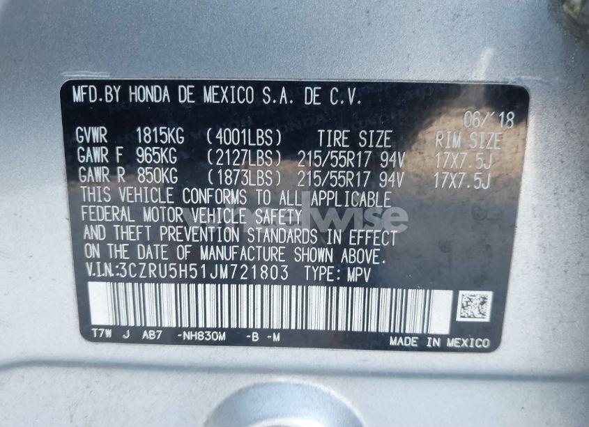 Photo 9 of 2018 Honda Hr-v EX (VIN 3CZRU5H51JM721803)