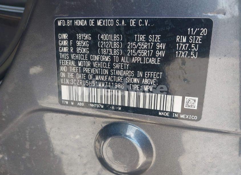 Photo 9 of 2021 Honda Hr-v 2WD EX (VIN 3CZRU5H51MM711986)