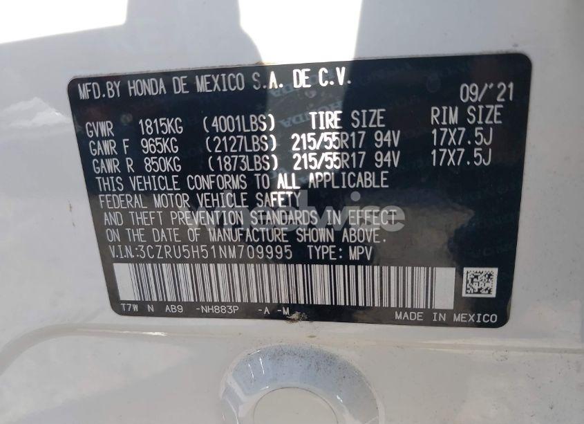 Photo 9 of 2022 Honda Hr-v 2WD EX (VIN 3CZRU5H51NM709995)