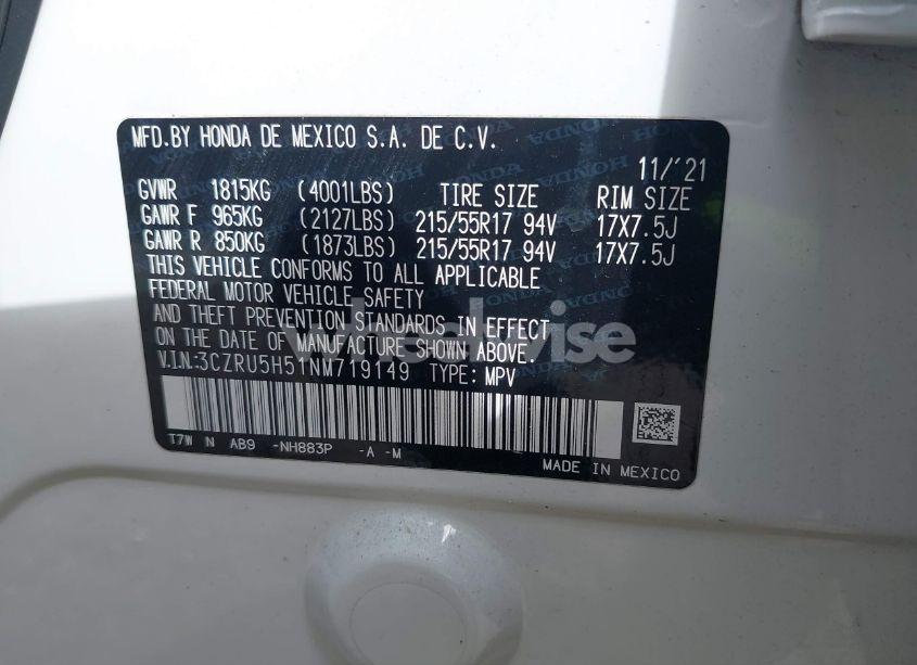 Photo 9 of 2022 Honda Hr-v 2WD EX (VIN 3CZRU5H51NM719149)