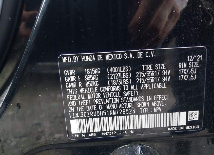 Photo 9 of 2022 Honda Hr-v 2WD EX (VIN 3CZRU5H51NM726523)