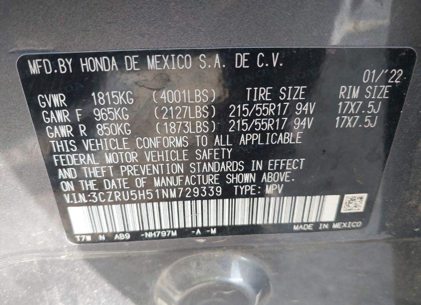 Photo 9 of 2022 Honda Hr-v 2WD EX (VIN 3CZRU5H51NM729339)