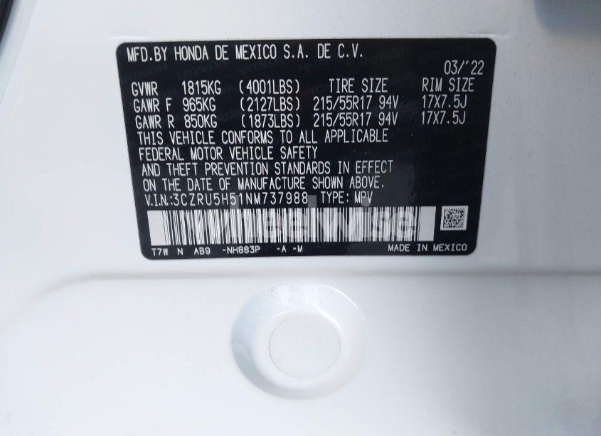 Photo 9 of 2022 Honda Hr-v 2WD EX (VIN 3CZRU5H51NM737988)