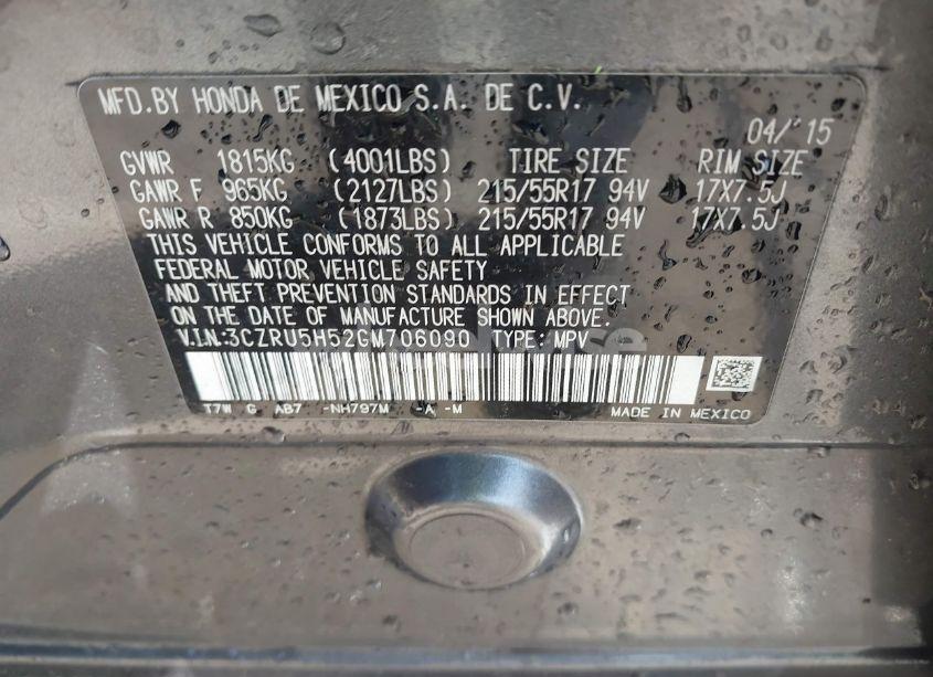 Photo 9 of 2016 Honda Hr-v EX (VIN 3CZRU5H52GM706090)