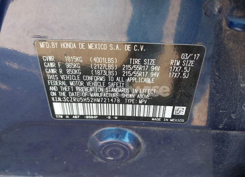 Photo 9 of 2017 Honda Hr-v EX (VIN 3CZRU5H52HM721478)