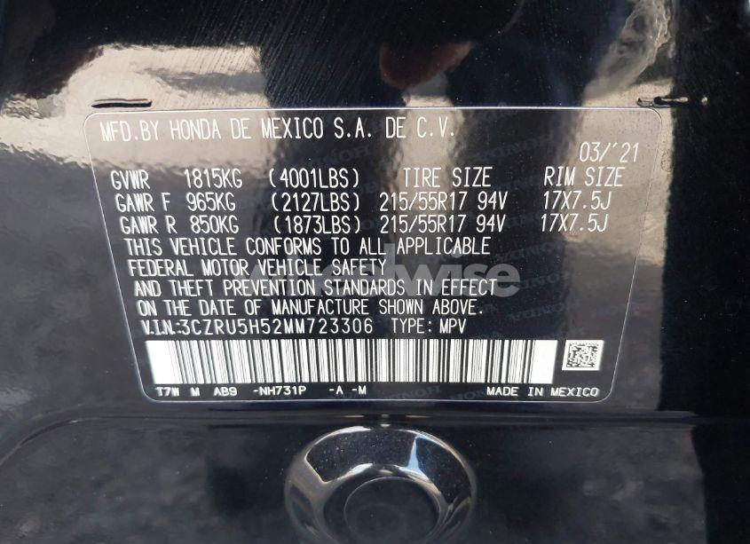 Photo 9 of 2021 Honda Hr-v 2WD EX (VIN 3CZRU5H52MM723306)