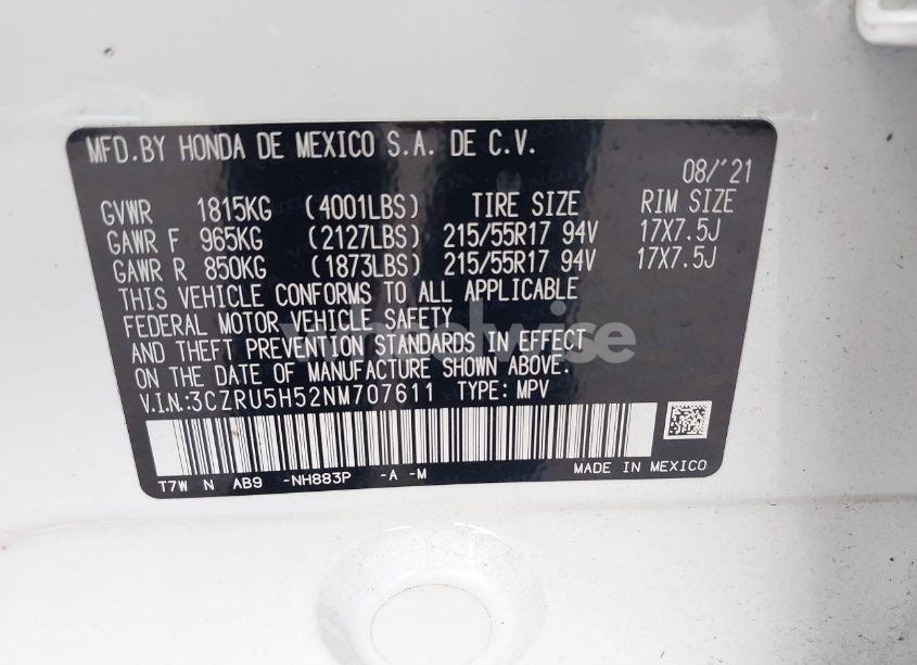 Photo 9 of 2022 Honda Hr-v 2WD EX (VIN 3CZRU5H52NM707611)