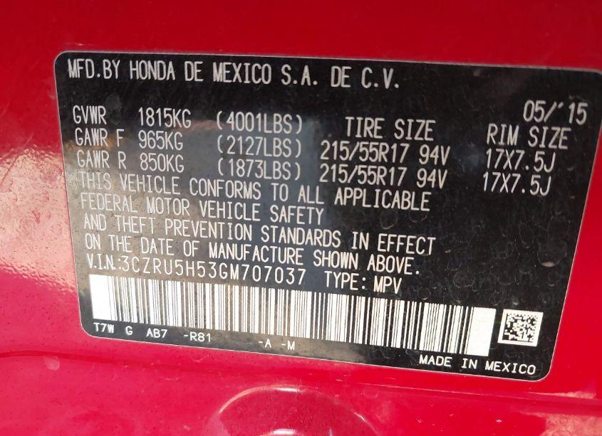 Photo 9 of 2016 Honda Hr-v EX (VIN 3CZRU5H53GM707037)