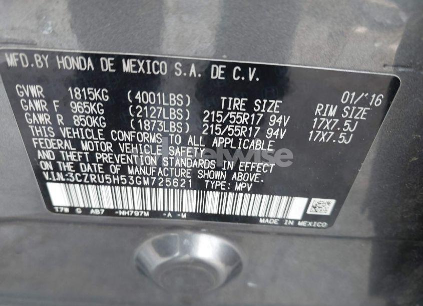 Photo 9 of 2016 Honda Hr-v EX (VIN 3CZRU5H53GM725621)