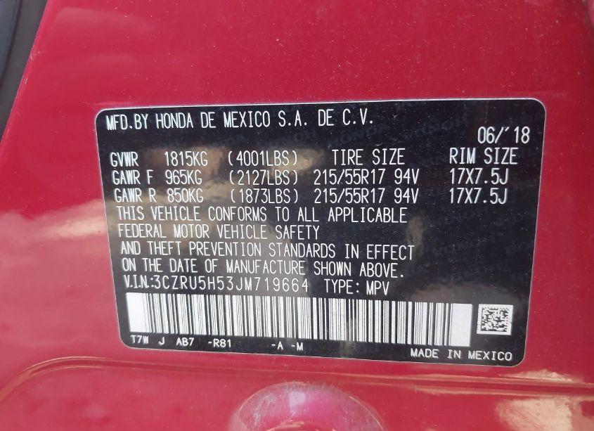 Photo 9 of 2018 Honda Hr-v EX (VIN 3CZRU5H53JM719664)