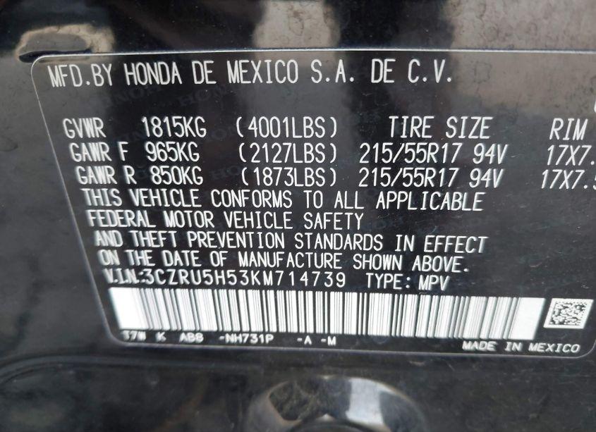 Photo 9 of 2019 Honda Hr-v EX (VIN 3CZRU5H53KM714739)