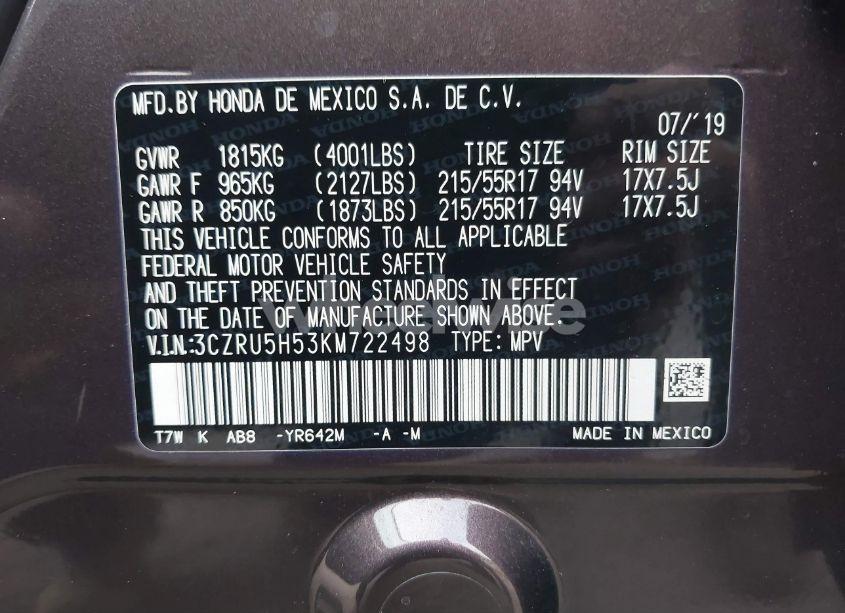 Photo 9 of 2019 Honda Hr-v EX (VIN 3CZRU5H53KM722498)