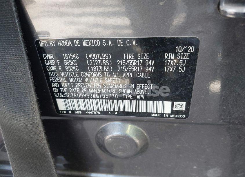 Photo 9 of 2021 Honda Hr-v 2WD EX (VIN 3CZRU5H53MM705770)