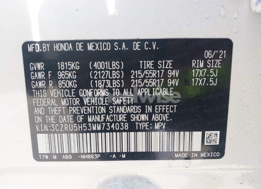 Photo 9 of 2021 Honda Hr-v 2WD EX (VIN 3CZRU5H53MM734038)