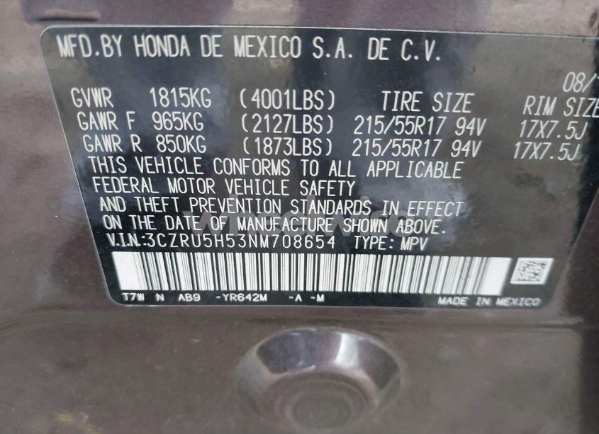 Photo 9 of 2022 Honda Hr-v 2WD EX (VIN 3CZRU5H53NM708654)