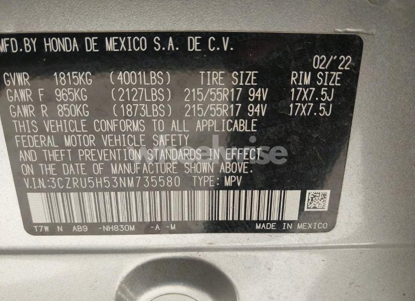 Photo 9 of 2022 Honda Hr-v 2WD EX (VIN 3CZRU5H53NM735580)