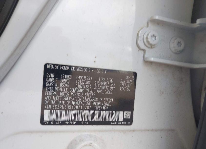 Photo 9 of 2016 Honda Hr-v EX (VIN 3CZRU5H54GM710707)