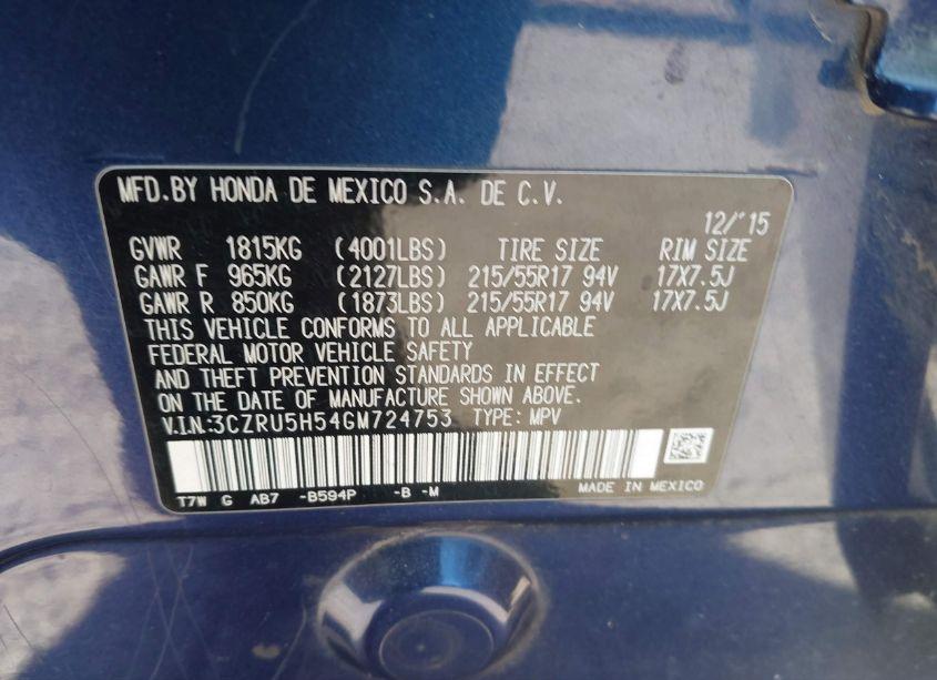 Photo 9 of 2016 Honda Hr-v EX (VIN 3CZRU5H54GM724753)