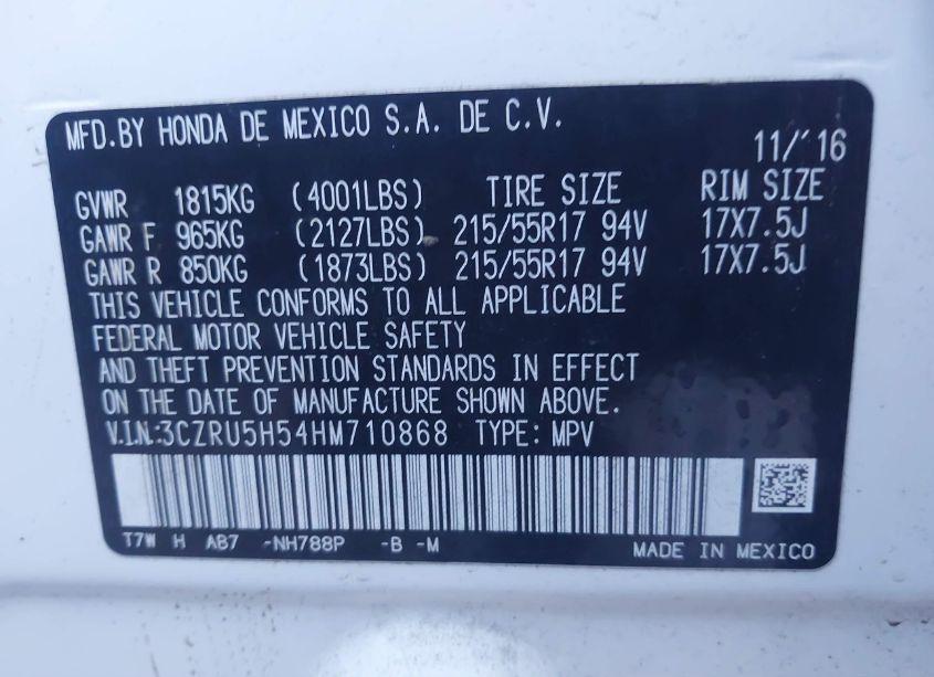 Photo 9 of 2017 Honda Hr-v EX (VIN 3CZRU5H54HM710868)
