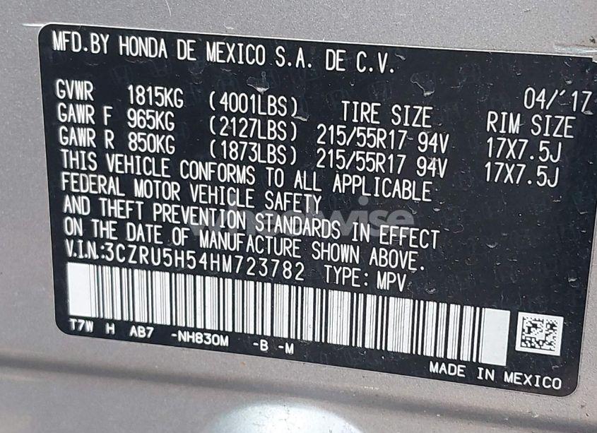 Photo 9 of 2017 Honda Hr-v EX (VIN 3CZRU5H54HM723782)