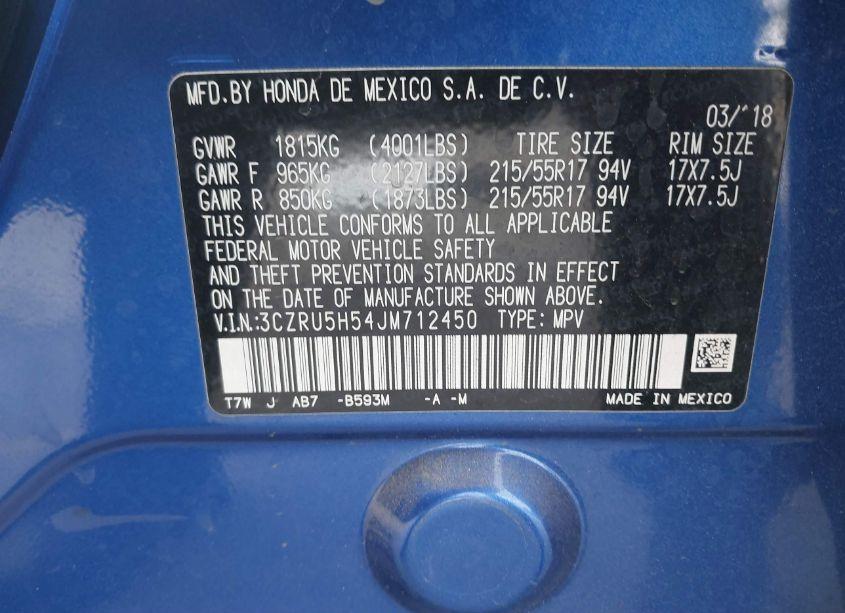 Photo 9 of 2018 Honda Hr-v EX (VIN 3CZRU5H54JM712450)