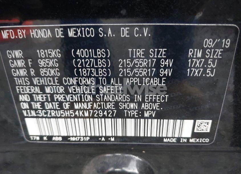 Photo 9 of 2019 Honda Hr-v EX (VIN 3CZRU5H54KM729427)