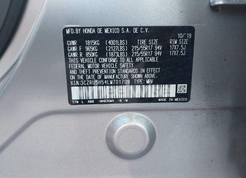 Photo 9 of 2020 Honda Hr-v 2WD EX (VIN 3CZRU5H54LM701709)