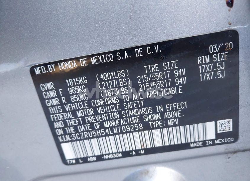 Photo 9 of 2020 Honda Hr-v 2WD EX (VIN 3CZRU5H54LM709258)