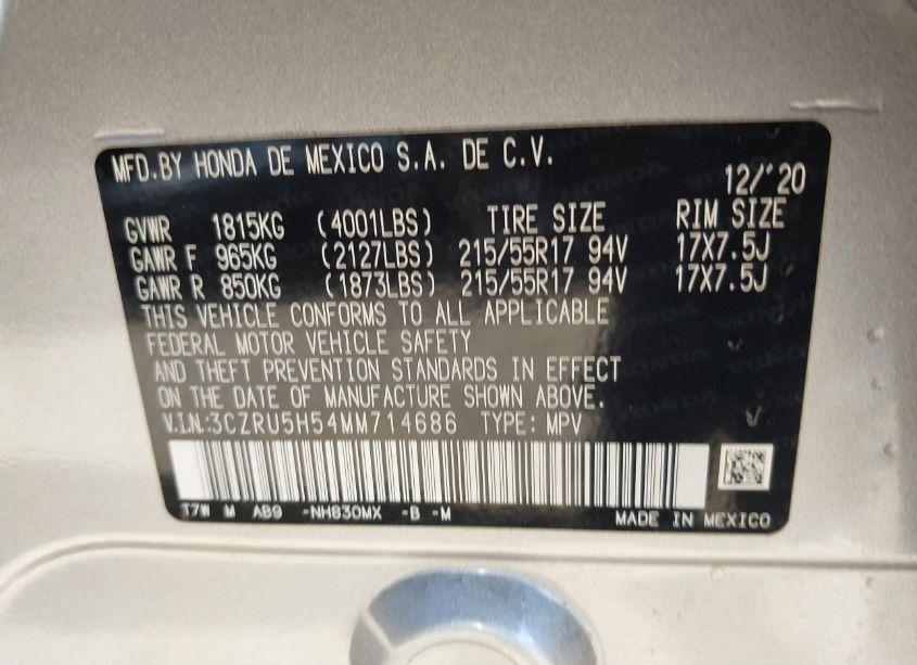 Photo 9 of 2021 Honda Hr-v 2WD EX (VIN 3CZRU5H54MM714686)