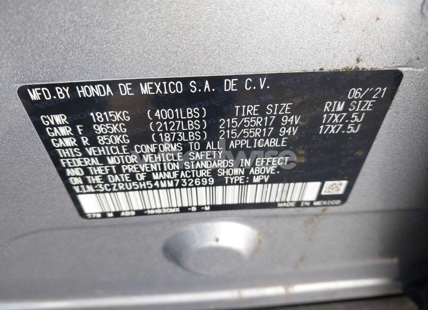 Photo 9 of 2021 Honda Hr-v 2WD EX (VIN 3CZRU5H54MM732699)