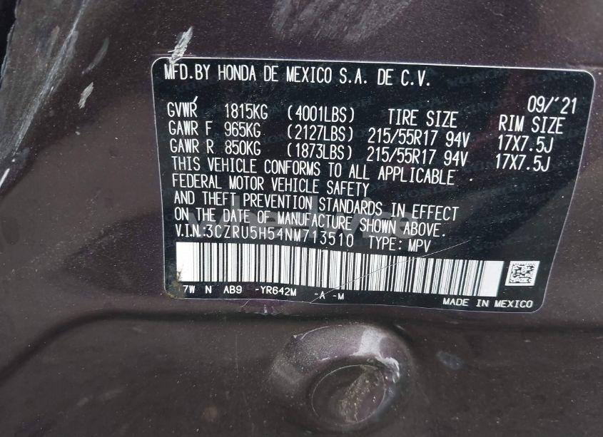 Photo 9 of 2022 Honda Hr-v 2WD EX (VIN 3CZRU5H54NM713510)