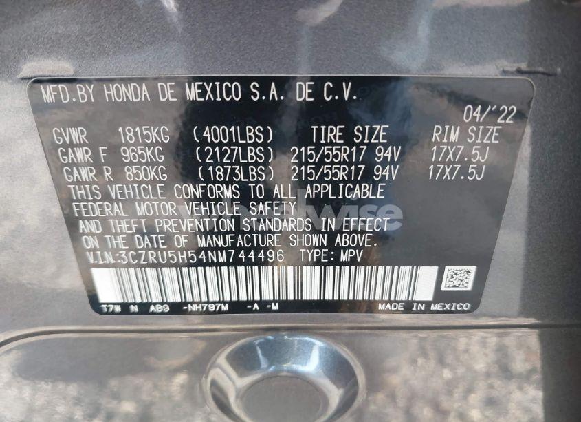 Photo 9 of 2022 Honda Hr-v 2WD EX (VIN 3CZRU5H54NM744496)