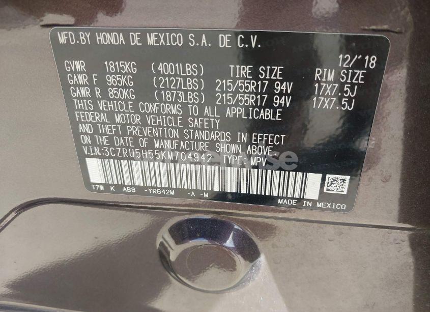 Photo 9 of 2019 Honda Hr-v EX (VIN 3CZRU5H55KM704942)