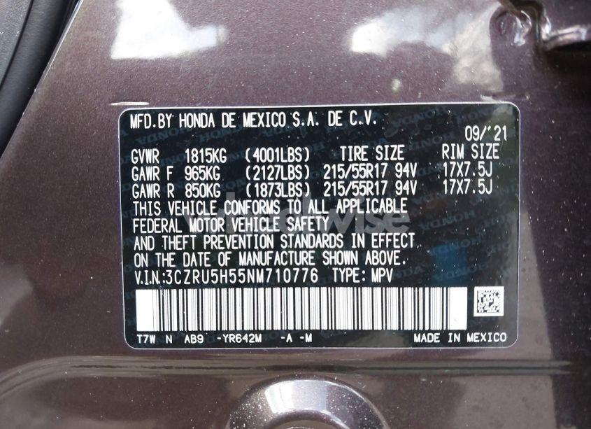 Photo 9 of 2022 Honda Hr-v 2WD EX (VIN 3CZRU5H55NM710776)