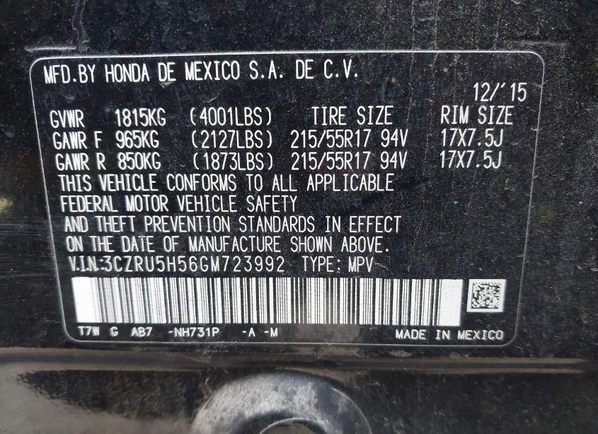 Photo 9 of 2016 Honda Hr-v EX (VIN 3CZRU5H56GM723992)