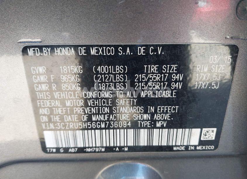 Photo 9 of 2016 Honda Hr-v EX (VIN 3CZRU5H56GM736094)