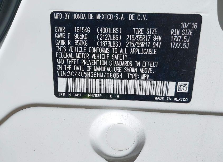 Photo 9 of 2017 Honda Hr-v EX (VIN 3CZRU5H56HM708054)