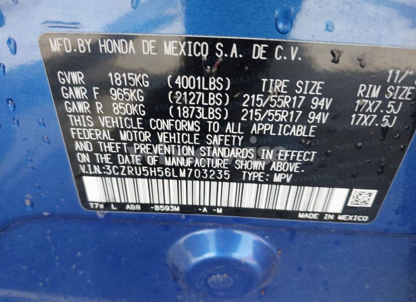 Photo 9 of 2020 Honda Hr-v 2WD EX (VIN 3CZRU5H56LM703235)