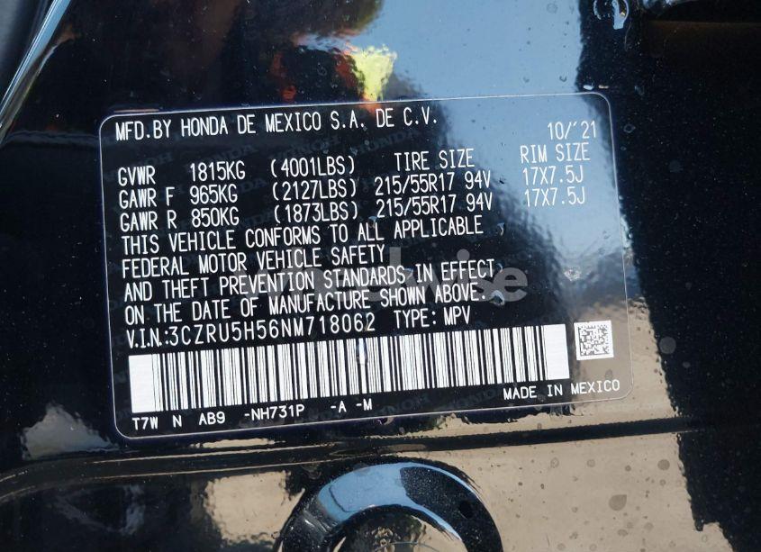 Photo 9 of 2022 Honda Hr-v 2WD EX (VIN 3CZRU5H56NM718062)