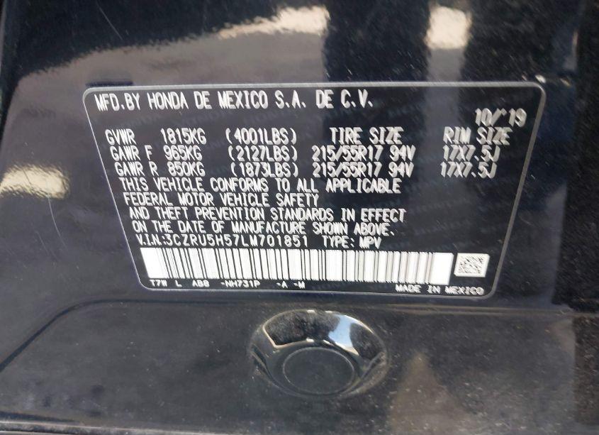 Photo 9 of 2020 Honda Hr-v 2WD EX (VIN 3CZRU5H57LM701851)