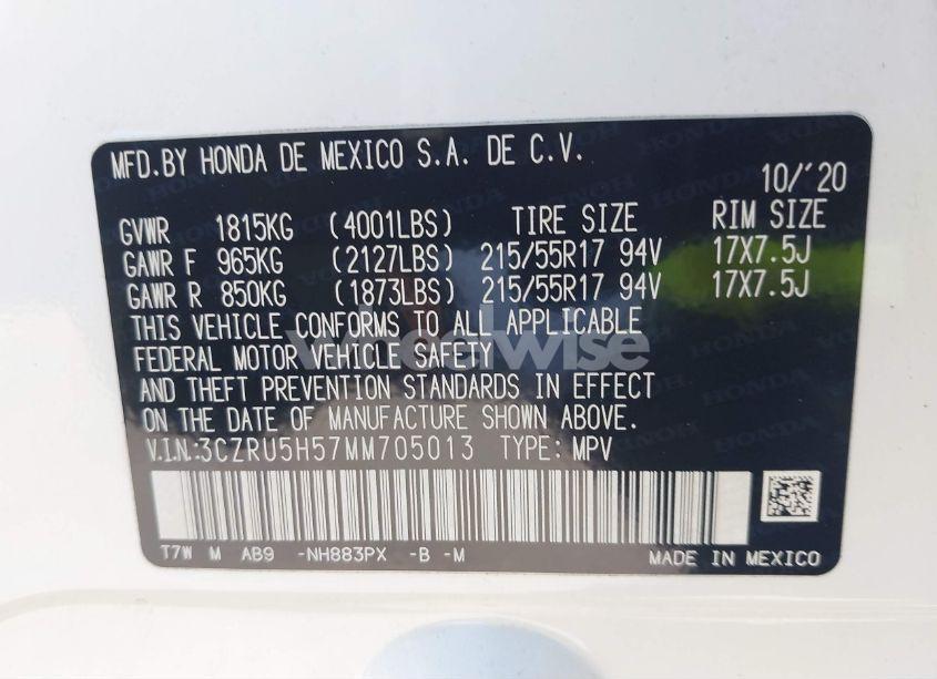 Photo 9 of 2021 Honda Hr-v 2WD EX (VIN 3CZRU5H57MM705013)