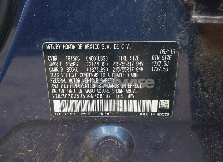 Photo 9 of 2016 Honda Hr-v EX (VIN 3CZRU5H58GM708197)