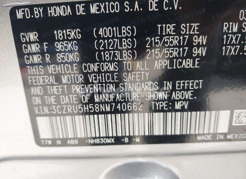 Photo 9 of 2022 Honda Hr-v 2WD EX (VIN 3CZRU5H58NM740662)